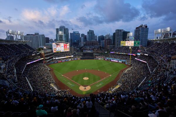San Diego Padres starting pitcher Michael King works against a Cleveland Guardians batter during the second inning of a baseball game Tuesday, April 1, 2025, in San Diego. (AP Photo/Gregory Bull)