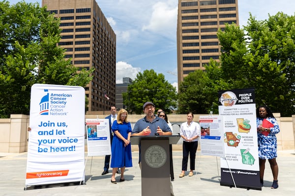 Alton Fry, a cancer patient who was denied from both Medicaid and Georgia Pathways, speaks in favor of government aid and against Medicaid cuts. 