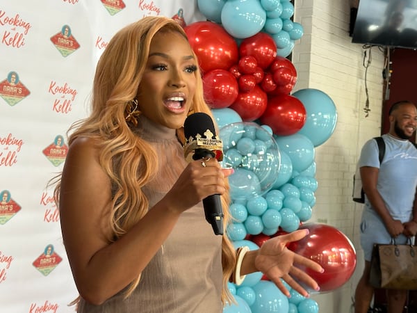 Drew Sidora at Kelli Ferrell's opening of her second Nana Chicken & Waffles in Sandy Springs Aug. 22, 2025. (Rodney Ho/AJC)