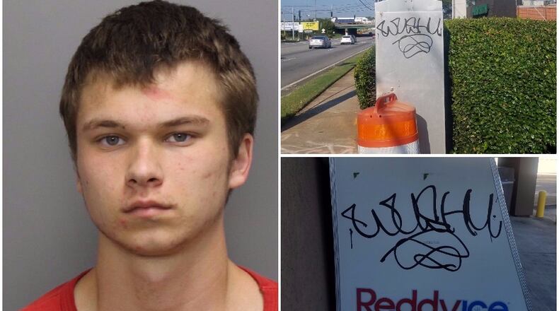 Marietta police say William Carswell has been spraypainting "WUSHU" and variations around the Roswell Road area.