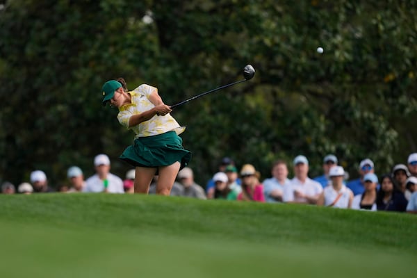 Asterisk Talley hits from the second tee during the final round of the Augusta National Women's Amateur golf tournament, Saturday, April 5, 2025, in Augusta, Ga. (AP Photo/Matt York)