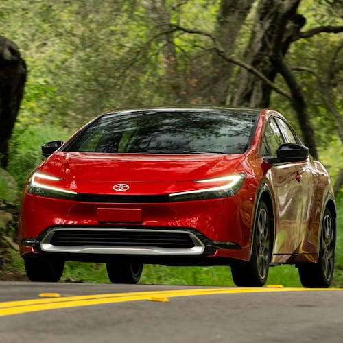 This photo provided by Toyota shows a 2024 Prius Prime. The Prius Prime is sleek and stylish, but even more exciting are its 50-plus miles of all-electric range and high fuel economy. (Courtesy of Toyota Motor Sales U.S.A. via AP)