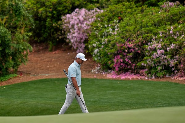 Bryson DeChambeau walks to the green on the 13th hole during the second round at the Masters golf tournament, Friday, April 11, 2025, in Augusta, Ga. (AP Photo/Julia Demaree Nikhinson)