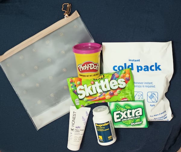 Candy, gum, lotion, a cold pack and other comfort items can be packed into an 'anxiety bag' to help manage anxious moments. (Photo Courtesy of Mary Caldwell)