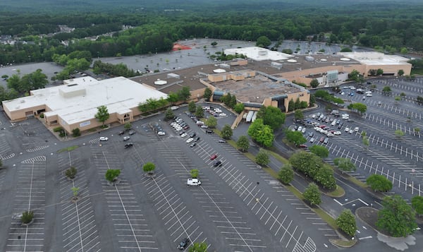 Aerial photo shows Georgia Square Mall on May 7, 2025, in Athens. (Hyosub Shin/AJC)