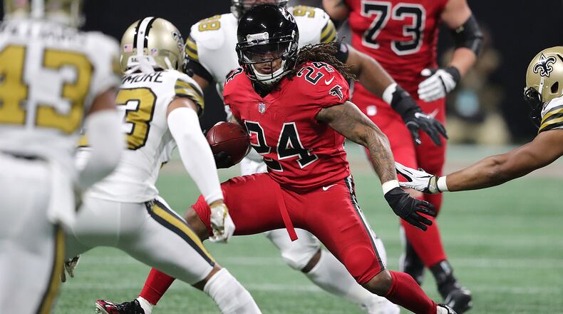 Falcons running back Devonta Freeman has rushed for 217 yards and two touchdowns in the last two games against New Orleans and Tampa Bay.