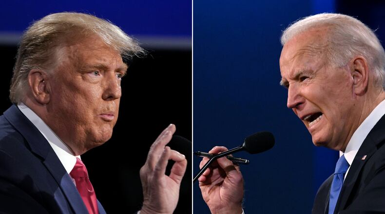 Former President Donald Trump, left, and President Joe Biden will hold their first debate of this year's campaign on June 27 at CNN's studios in Atlanta. (Brendan Smialowski and Jim Watson/AFP via Getty Images/TNS)