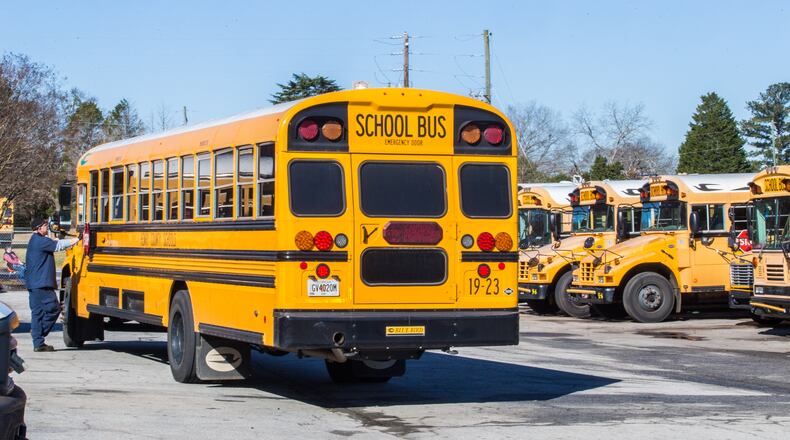 A school bus crash in North Carolina on Monday morning reportedly injured four people. (Jenni Girtman for The Atlanta Journal-Constitution)