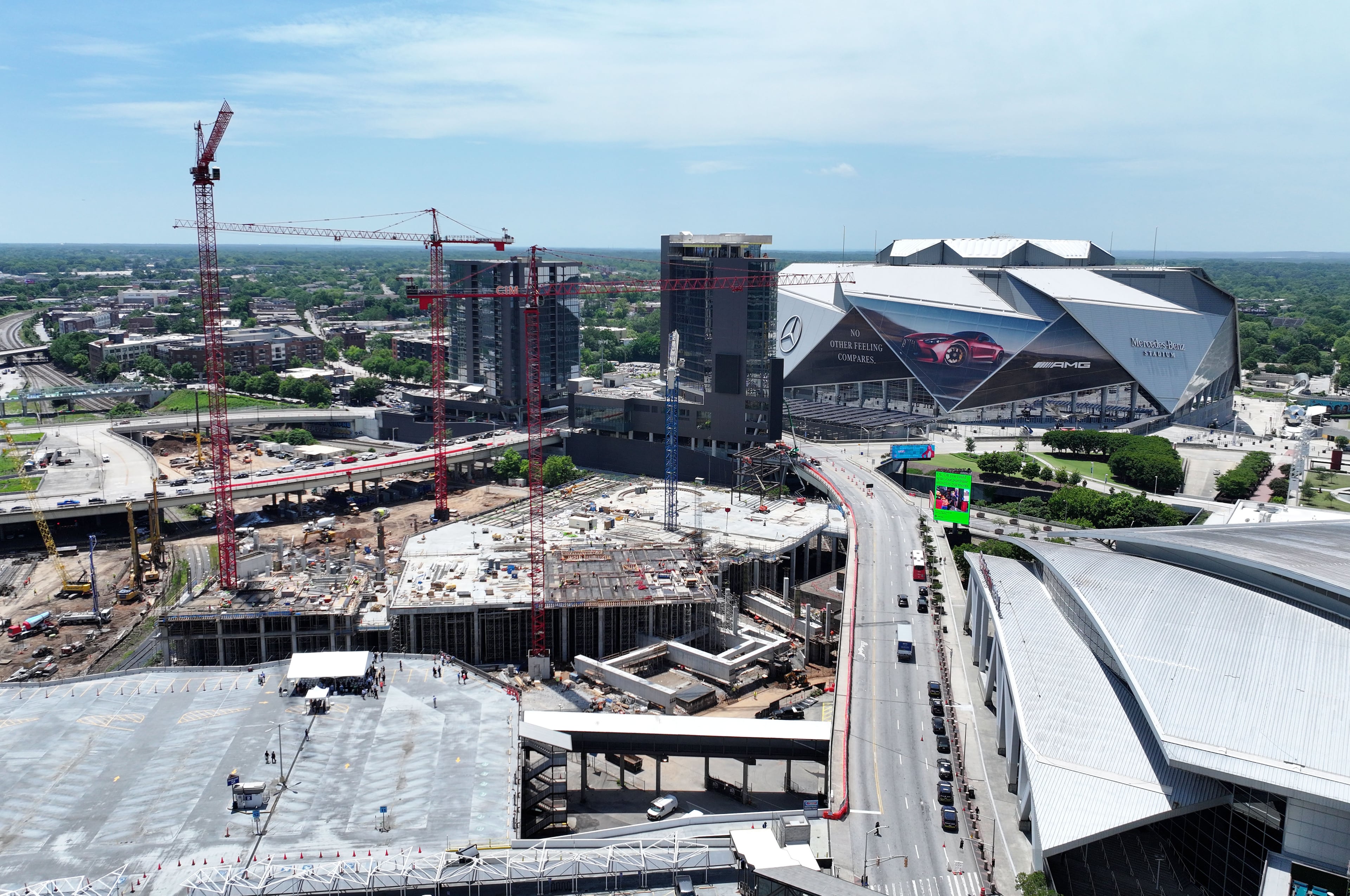 The $5 billion Centennial Yards project is transforming a stretch of parking lots and rail lines into an entertainment district with about a dozen operators, including restaurants and shops. (Hyosub Shin/AJC 2025)
