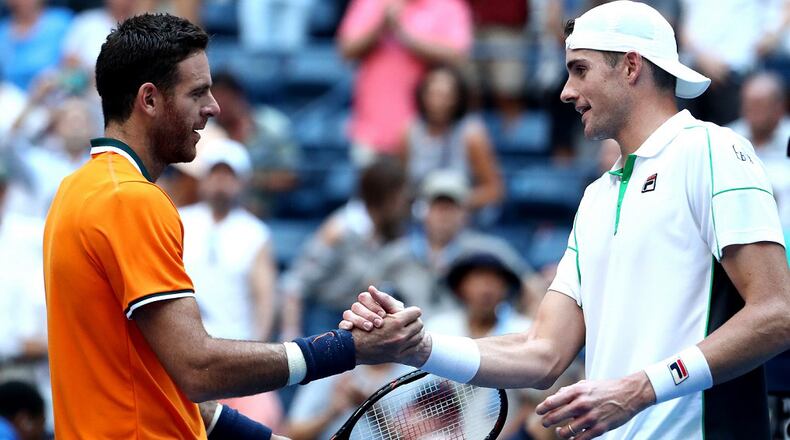 John Isner congratulates Juan Martin Del Potro following their men's singles quarterfinals match on Day 9 of the 2018 U.S. Open at the USTA Billie Jean King National Tennis Center on September 4, 2018 in the Flushing neighborhood of the Queens borough of New York City. (Photo by Al Bello/Getty Images)