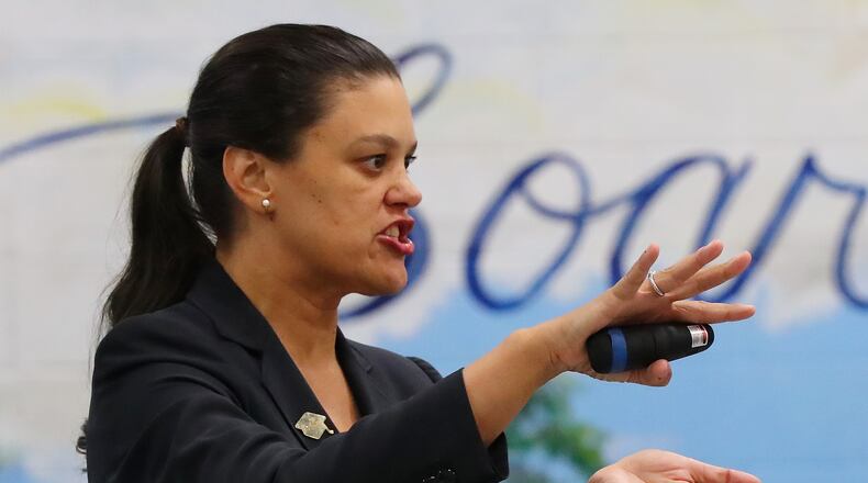 APS Superintendent Meria Carstarphen speaks to parents last month in Atlanta. Curtis Compton/ccompton@ajc.com