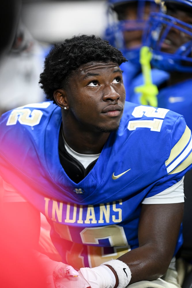 McEachern quarterback Calvin Pittman Jr. watches during the final minutes of his game against Walton in the Corky Kell Classic football game Saturday, August 16, 2025 at the Mercedes-Benz Stadium. (Daniel Varnado/For the Atlanta Journal-Constitution)