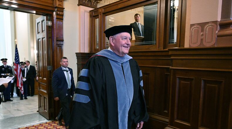 Former Georgia Gov. Sonny Perdue, now chancellor of the University System of Georgia, has been critical of a $66 million cut in higher education that the General Assembly approved as part of the fiscal 2024 budget. “This is an incredibly disappointing outcome, given the work done over the years by our state leaders to elevate higher education and send Georgia on a path to ascension,” Perdue said. “It will have a significant impact on institutions and the services that students and families depend on to advance their prosperity and help Georgia succeed.” (Hyosub Shin / Hyosub.Shin@ajc.com)