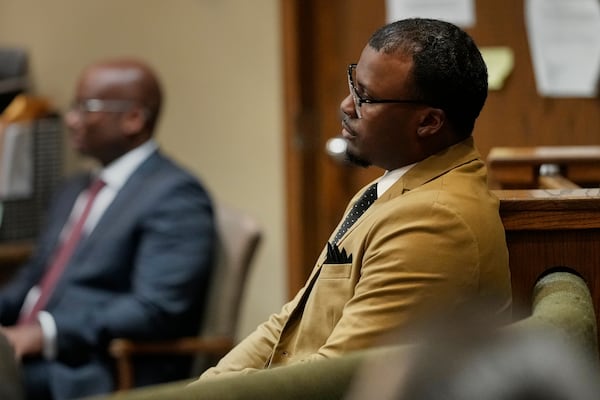 Former Memphis police officer Justin Smith Jr., one of three former Memphis officers charged with fatally beating Tyre Nichols in 2023, sits in the courtroom, Wednesday, April 30, 2025, in Memphis, Tenn. (AP Photo/George Walker IV, Pool)