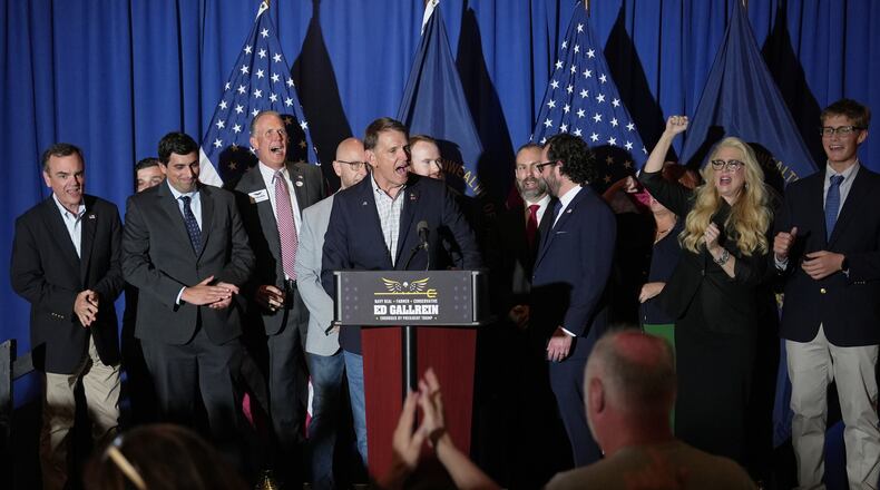 Republican congressional candidate Ed Gallrein speaks after winning the Republican party's nomination during an election night event Tuesday, May 19, 2026, in Covington, Ky. (AP Photo/Joshua A. Bickel)