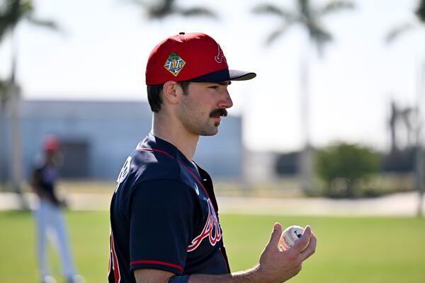 Braves pitcher Spencer Strider attends spring training workouts at CoolToday Park on Tuesday, Feb. 10, 2026, in North Port, Fla. Strider is set to make his 2026 debut Sunday. (Hyosub Shin/AJC)