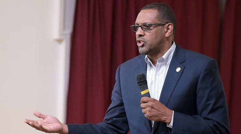 Vernon Jones answers a question during the forum. Jones and other candidates for Georgia House District 91 participate in a debate sponsored by the Rockdale Chapter NAACP and the Conyers-Rockdale Chamber of Commerce Thursday, May 5, 2016. KENT D. JOHNSON/kdjohnson@ajc.com