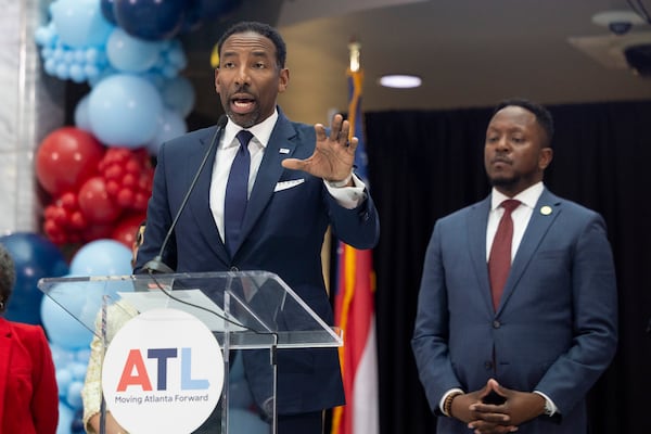 Mayor Andre Dickens speaks during a recent presentation at Atlanta City Hall.