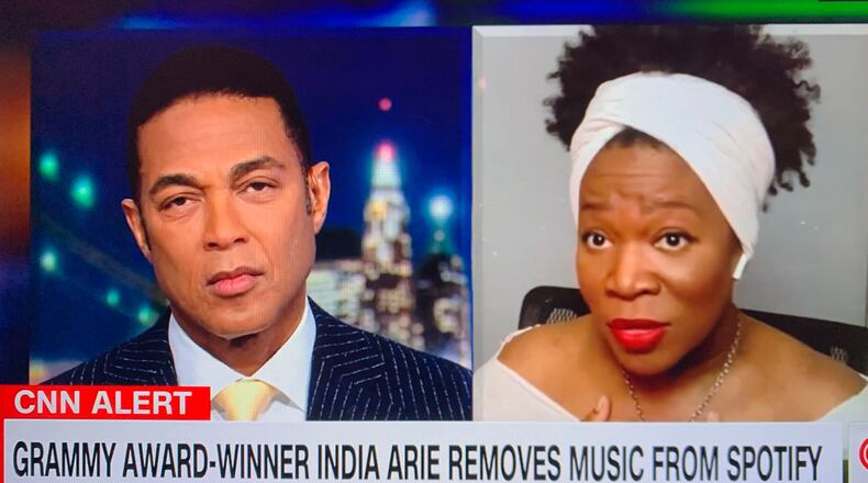 Atlanta musician India Arie has pulled her music off Spotify over Joe Rogan's comments. But she told Don Lemon of CNN Monday night she didn't want Rogan "canceled" and doesn't believe he's racist.