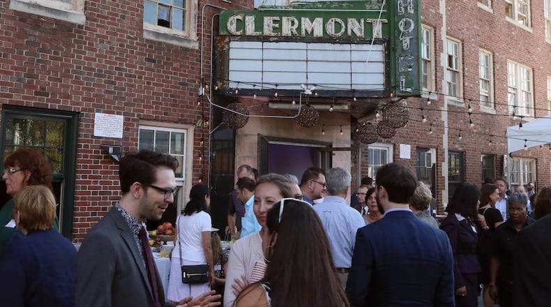 October 18, 2016 - Atlanta - The "ground breaking" included music by the Bonaventure Quartet and drinks and hors d'oeuvres. After years of false starts, the Clermont Hotel is finally getting a long-promised renovation. The property, notorious for its downstairs strip club and seedy environment, is being rechristened Hotel Clermont and will be designed to appeal to millennials looking for something off the beaten path. BOB ANDRES /BANDRES@AJC.COM