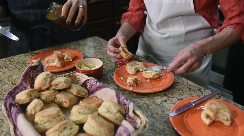 February 22, 2019 Atlanta - The finished product. The AJCâs Ligaya Figueras hosts food expert Chadwick Boyd and Top Chef Carla Hall at her home, where the two share tips with Ligaya on how to make the best biscuits. RYON HORNE / RHORNE@AJC.COM