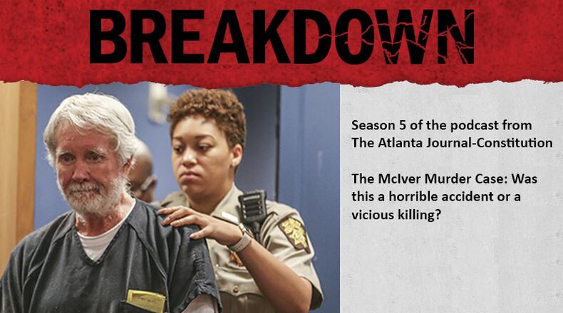 A Fulton County sheriff's deputy escorts Claud "Tex" McIver into the courtroom for a pretrial hearing. (AJC file image)