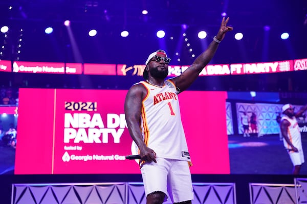 Young Jeezy performs during the Hawks Draft Viewing Party during the Hawks Draft Viewing Party on Wednesday, June 26, 2024, in Atlanta, at State Farm Arena in Atlanta, Georgia. (Atlanta Journal-Constitution/Jason Allen)