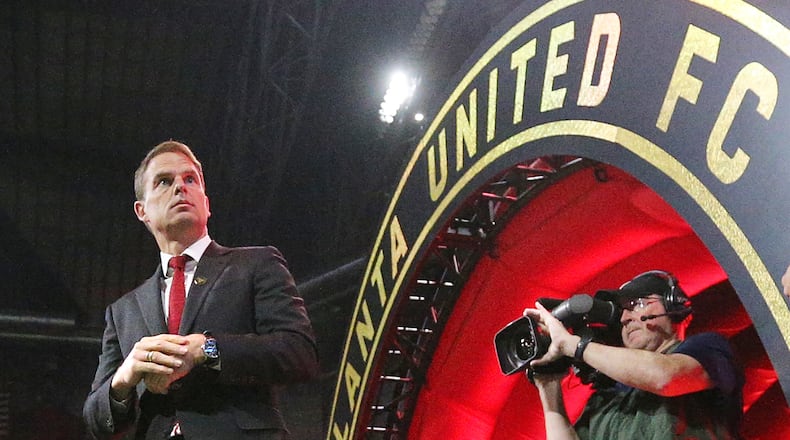 March 8, 2020 Atlanta: Atlanta United head coach Frank de Boer takes the field to lead his team against FC Cincinnati in a MLS soccer match on Saturday, March 8, 2020, in Atlanta. Curtis Compton ccompton@ajc.com