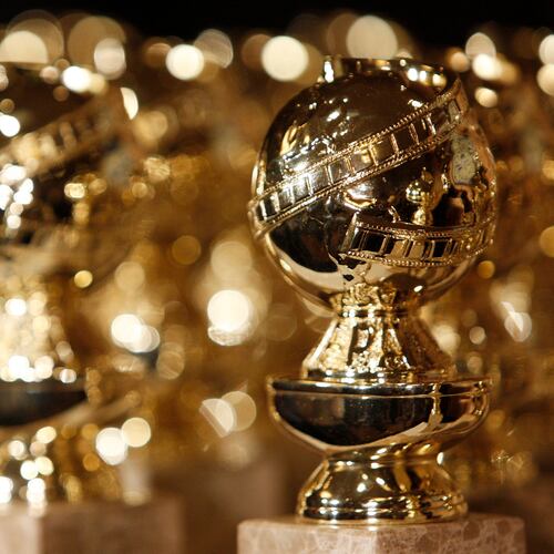 FILE - In this Jan.. 6, 2009, file photo, Golden Globe statuettes are seen during a news conference at the Beverly Hilton Hotel in Beverly Hills, Calif. (AP Photo/Matt Sayles, File)