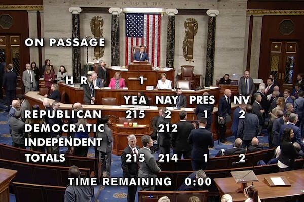 In this image from video with the final vote total, the House of Representatives passed President Donald Trump's big bill of tax breaks and program cuts after an all-night session at the U.S. Capitol in Washington, Thursday, May 22, 2025. (House Television via AP)