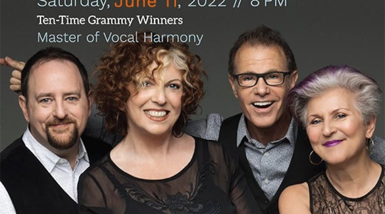 On June 11 at the Rialto Center for the Arts, see The Manhattan Transfer, including (l-r) Trist Cureless, Cheryl Bentyne, Alan Paul and Janis Siegel as they celebrate their 50th year as a vocal group. (Courtesy of The Manhattan Transfer)
