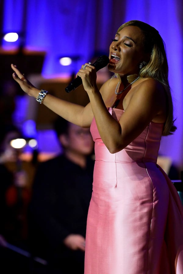 This image shows a still from the show "Aretha! Starring Shelea with the Pacific Symphony." (PBS SoCal via AP)