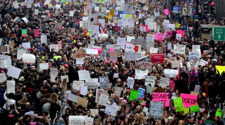 Thousands marched along 42nd St. in New York City during the Women's March Jan. 21, 2017. The march started near the United Nations and ended in front of Trump Tower on 5th Ave.