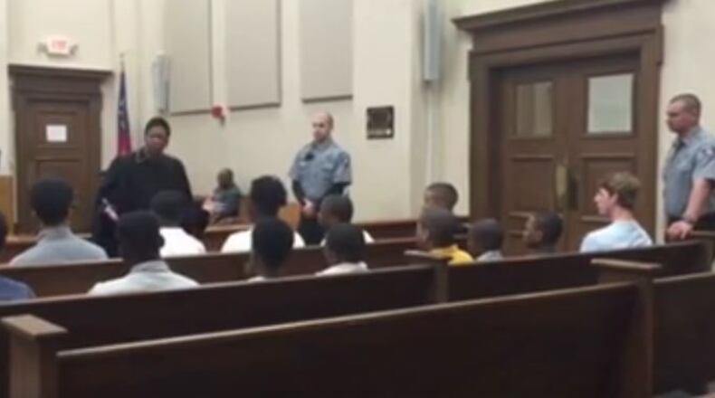 In a video that has been viewed by millions, a judge in Macon, Georgia, used strong words and compassion recently to deliver a message of hope to some at-risk youths. (Facebook/Bibb County Sheriff's Office)