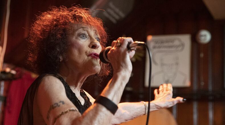 Nataliae LeVant performs at Now You See Us Comedy Night at Ray’s Birthday Bar on Jan. 25, 2020 in Philadelphia. LeVant was 82 when she began performing as a stand-up comic. Over the last six years, she’s performed at “the best dive bars in Philadelphia, New Jersey and Delaware,” and usually has three or four shows a month. Real and raunchy, LeVant, of East Oak Lane, said her shows are “definitely not for kids.” (Charles Fox/The Philadelphia Inquirer/TNS)