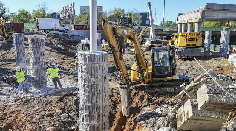 April 7, 2017 Atlanta: A little over a week from the bridge fire and collapse of I-85 last Thursday, the Georgia DOT held a news conference Friday, April7, 2017 talking about the details to begin the construction phase on the replacement span of the I-85 bridge, on schedule towards the completion date of June 15. Just when the Buford Connector and Piedmont Road began moving in both directions, the WSB Traffic Center reported Friday an expectation of 30 per cent more traffic will hit the roadways beginning Monday after Spring Break. JOHN SPINK /JSPINK@AJC.COM