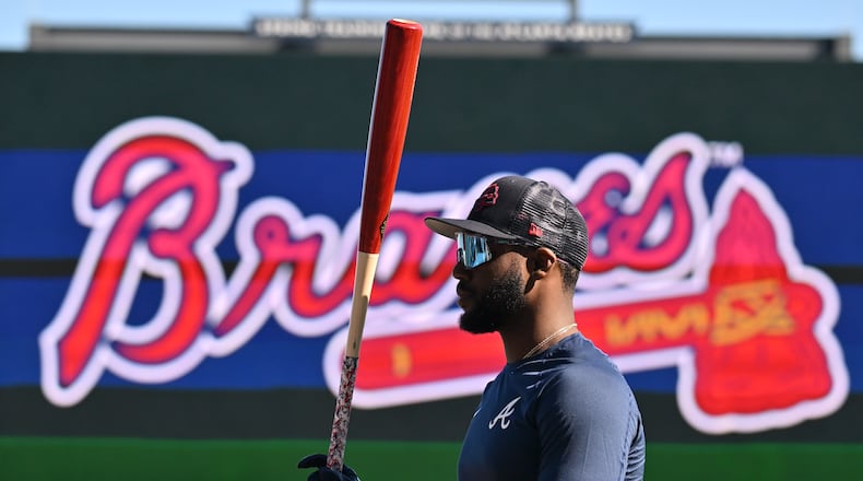 Atlanta Braves center fielder Michael Harris II waits for his turn during batting practice during the second of the Braves spring training at CoolToday Park, Tuesday, Feb. 14, 2023, in North Port, Fla.. (Hyosub Shin / Hyosub.Shin@ajc.com)