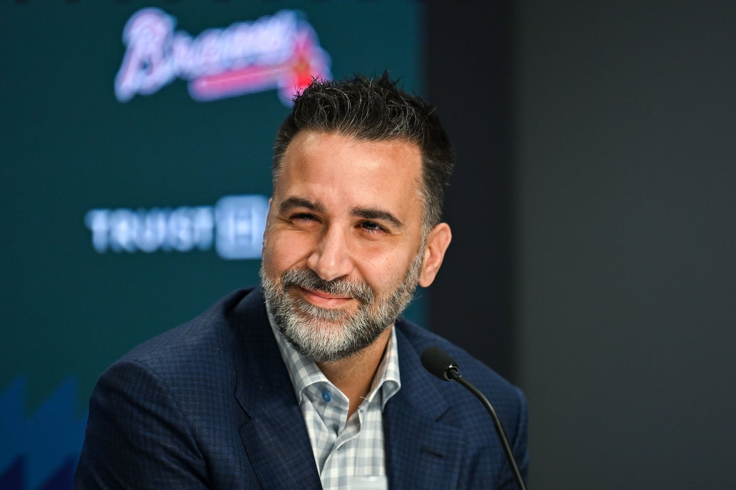 Braves president of baseball operations Alex Anthopoulos attends a news conference Tuesday, Nov. 4, 2025, at Truist Park in Atlanta. (Daniel Varnado for the AJC)