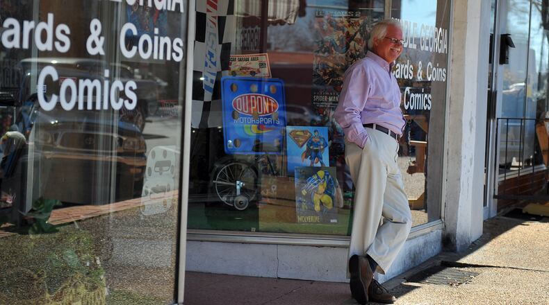 Bill Massey, who owns Middle Georgia Cards and Coins, takes a poetic approach to this year’s presidential election. “Roses are red. Violets are blue,” he said. “Your candidate stinks and mine does, too.” Massey added, “I haven’t even decided if I vote yet.” Brant Sanderlin / bsanderlin@ajc.com