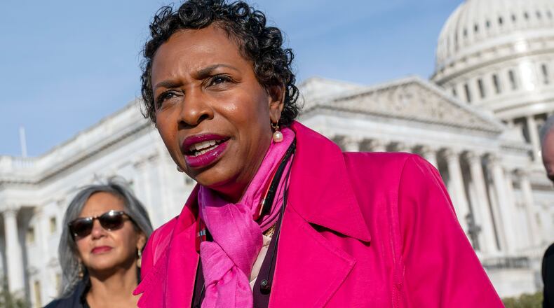 FILE - U.S, Rep. Yvette Clarke of New York speaks at a news conference in Washington, Nov. 4, 2021. (AP Photo/J. Scott Applewhite, File)