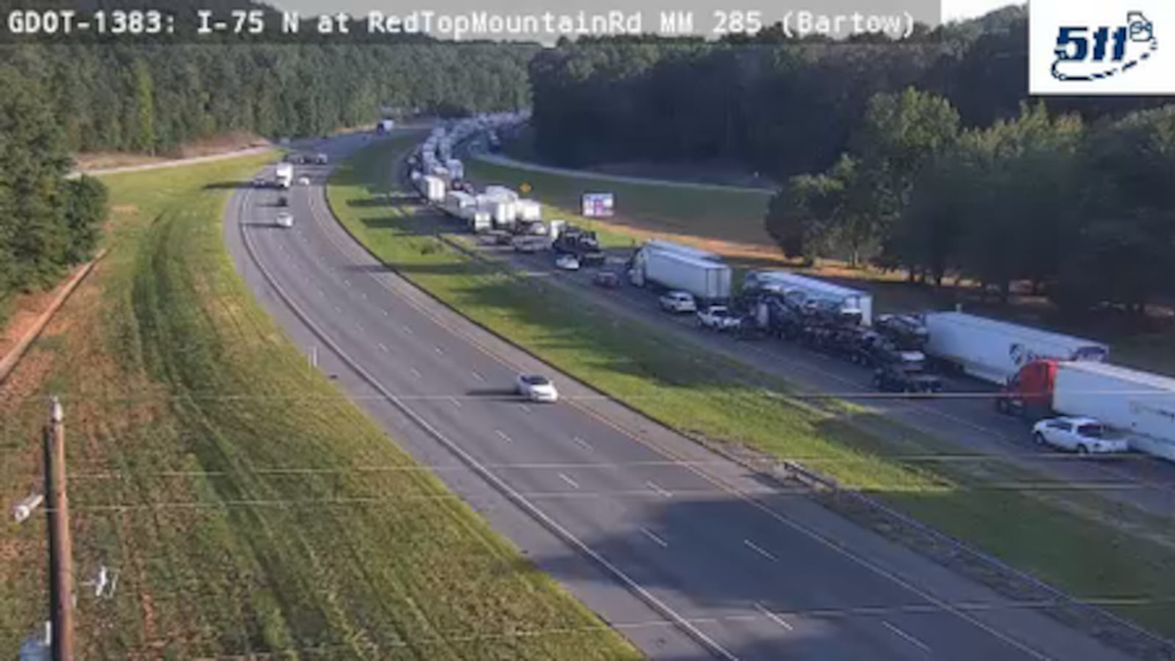 A 7-year-old boy was ejected in a crash that closed I-75 for about three hours Sunday in Bartow County. (Courtesy of Georgia Department of Transportation)