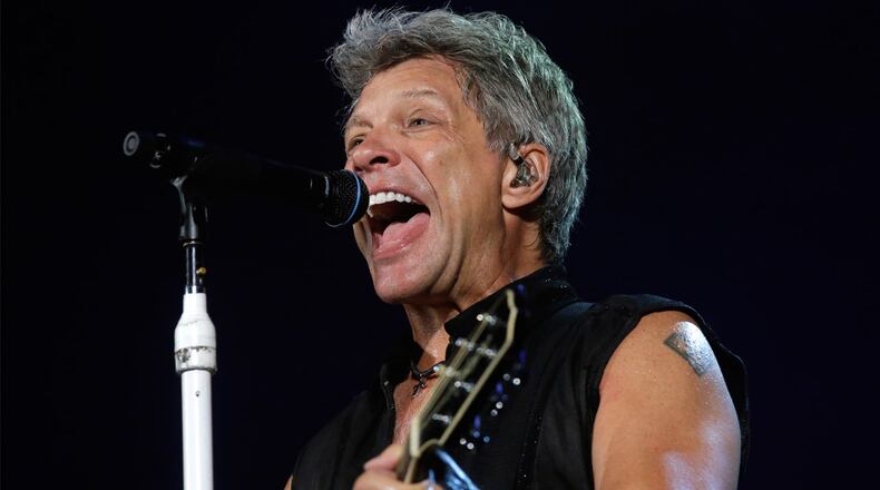 In this Sept. 11, 2015 file photo, Bon Jovi's lead singer Jon Bon Jovi performs during their "Bon Jovi Live!" concert at Gelora Bung Karno Stadium in Jakarta, Indonesia, on their Asia tour.