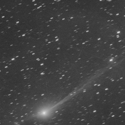 This photo provided by Gianluca Masi shows the interstellar comet 3I/Atlas as it streaks through space, 190 million miles from Earth, on Wednesday, Nov. 19, 2025. The image was taken from Manciano, Italy. (Gianluca Masi via AP)