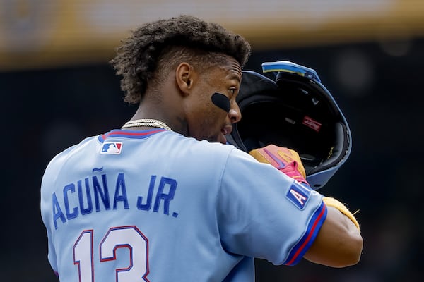 Ronald Acuña Jr. is back on the shelf, at least for a bit. (Erik S. Lesser/AP)