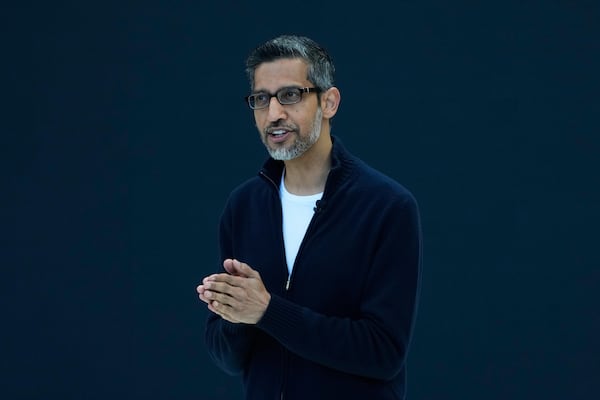 Alphabet CEO Sundar Pichai speaks at a Google I/O event in Mountain View, Calif., Tuesday, May 20, 2025. (AP Photo/Jeff Chiu)