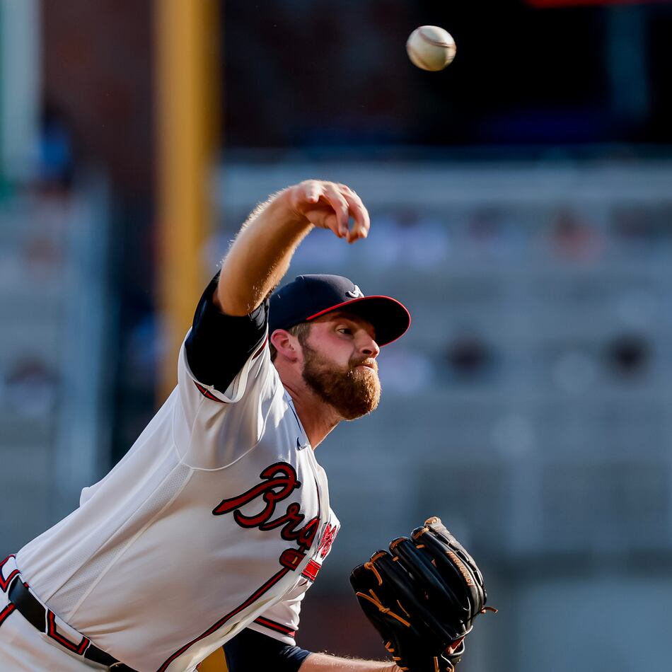 Atlanta Braves pitcher Bryce Elder delivers to a San Francisco Giants batter during the first inning of a baseball game, Monday, Aug. 31, 2026, in Atlanta. (Erik S. Lesser/AP)