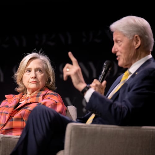 FILE - President Bill Clinton, right, with Secretary Hillary Rodham Clinton, at the 92nd Street Y, May 4, 2023, in New York. (Photo by Evan Agostini/Invision/AP, File)