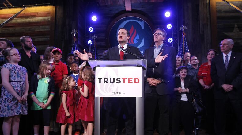 Republican presidential candidate Ted Cruz celebrates at a Super Tuesday watch party at the Redneck Country Club in Stafford, Texas. Erich Schlegel/Getty Images