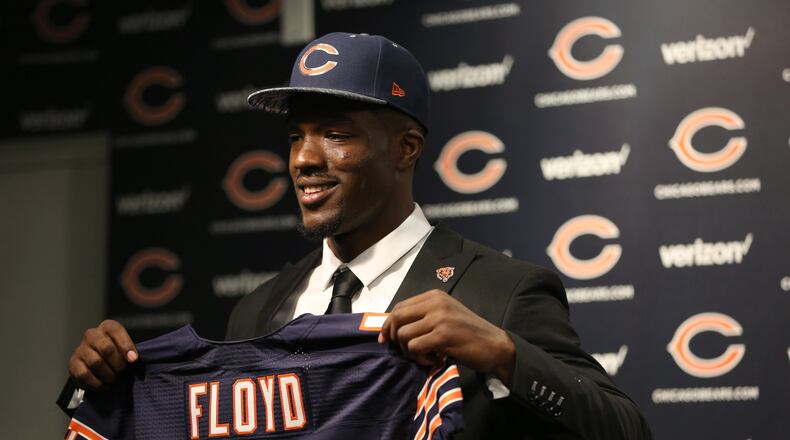 Chicago Bears first-round draft pick Leonard Floyd poses for photos Friday, April 29, 2016, in Lake Forest, Ill. (Abel Uribe/Chicago Tribune via AP) MANDATORY CREDIT CHICAGO TRIBUNE; CHICAGO SUN-TIMES OUT; DAILY HERALD OUT; NORTHWEST HERALD OUT; THE HERALD-NEWS OUT; DAILY CHRONICLE OUT; THE TIMES OF NORTHWEST INDIANA OUT; TV OUT; MAGAZINES OUT; NO SALES