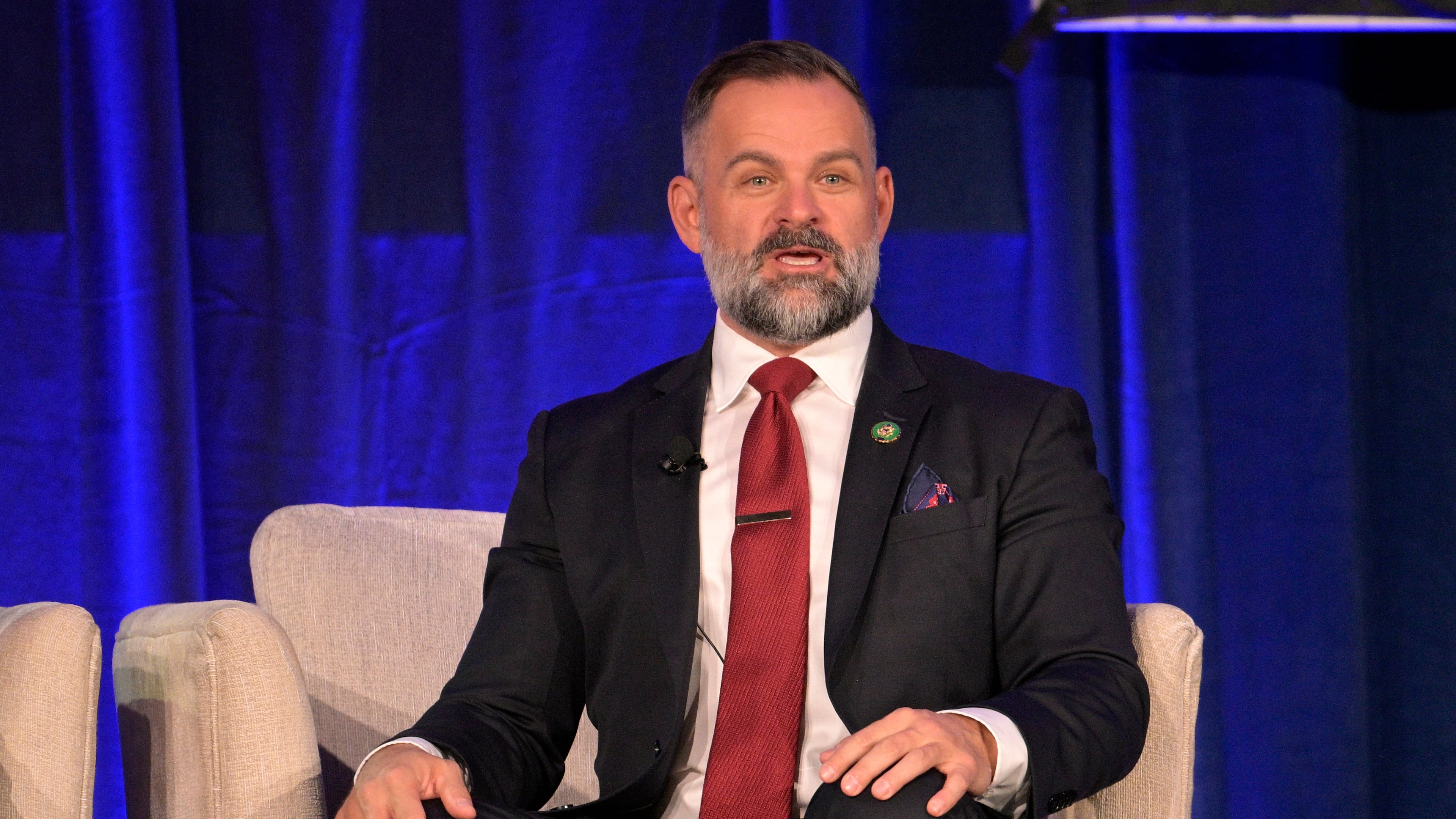 FILE - Rep. Cory Mills, R-Fla., participates in a discussion about Israel at the Republican Party of Florida Freedom Summit, Nov. 4, 2023, in Kissimmee, Fla. (AP Photo/Phelan M. Ebenhack, File)
